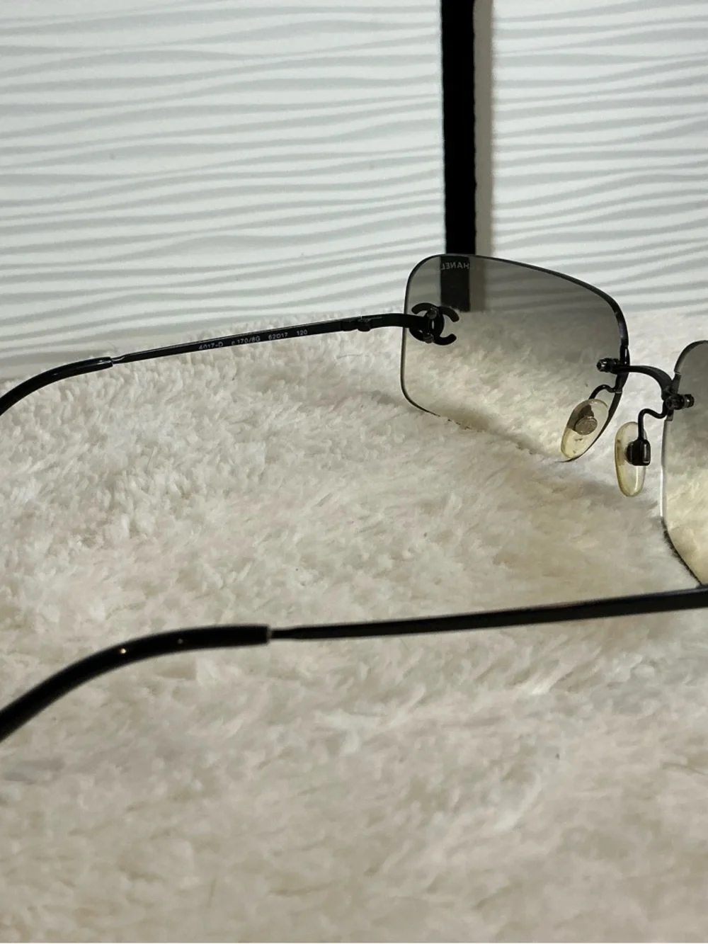 CHANEL Rimless Gradient Sunglasses - Black Frame with Gray-to-Cream Lenses - Picture 3 of 9